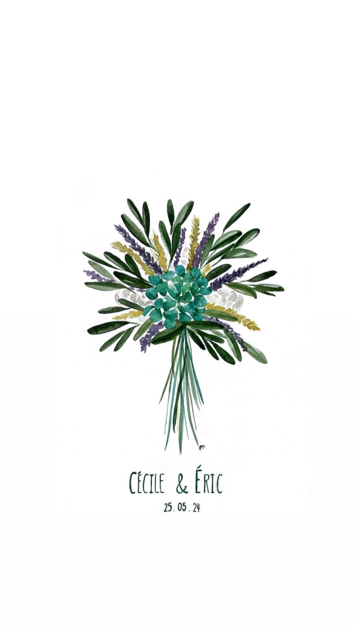 Illustration bouquet de mariée aquarelle A PERSONNALISER - A4 – Image 2