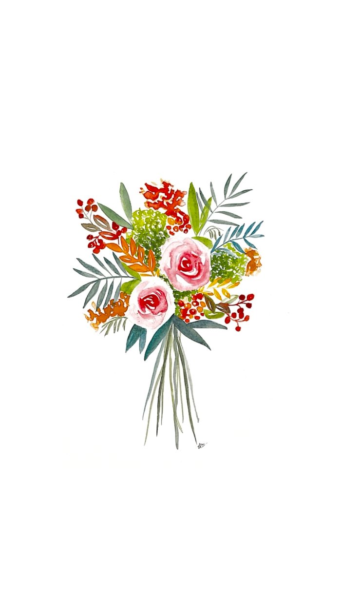 Illustration bouquet de mariée aquarelle A PERSONNALISER - A4 – Image 3