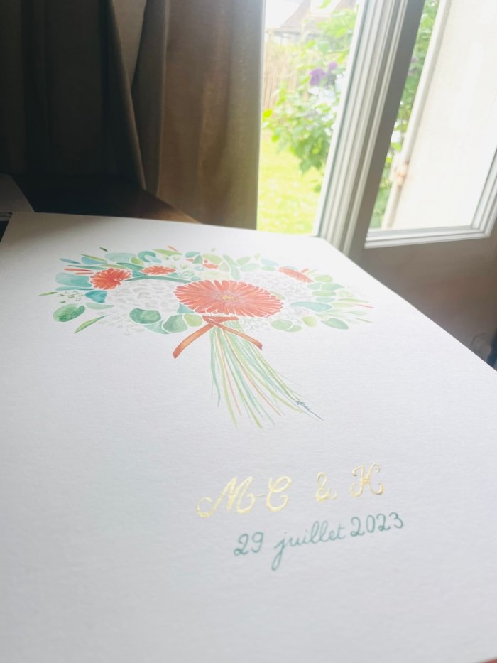 Illustration bouquet de mariée aquarelle A PERSONNALISER - A4 – Image 4