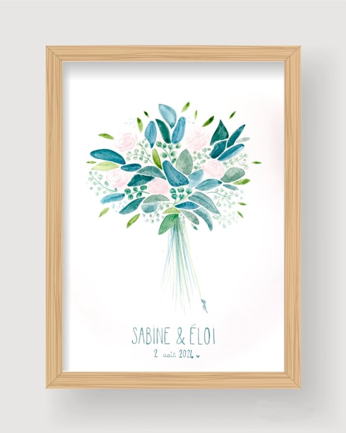 Illustration bouquet de mariée aquarelle A PERSONNALISER - A4 – Image 1