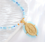 Collier perles et pendentif - Vierge Marie
