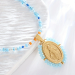 Collier perles et pendentif - Vierge Marie